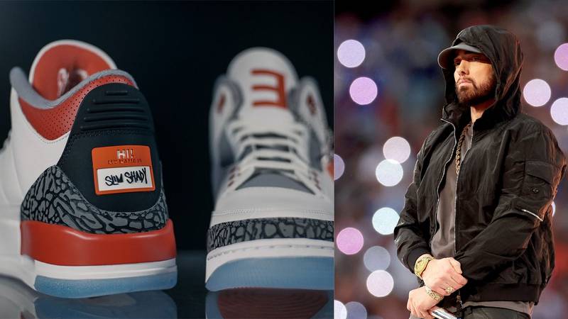 personal flor Labe Los tenis o sneakers Jordan que Eminem usó en el show de medio tiempo del  “Super Bowl 2022″ (Halftime Show) ¿Cuánto cuestan y dónde conseguirlos?