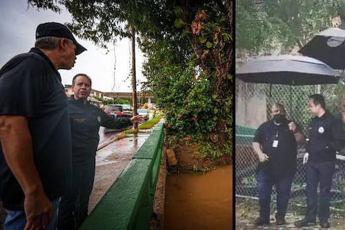 Tres alicates tapan a Miguel Romero de la lluvia en sesión de fotos del wikén inundado