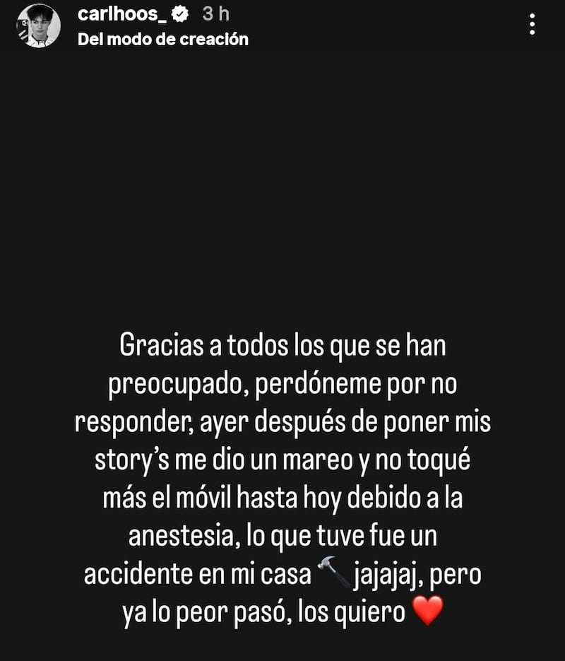 Declaraciones de Carlos Alberto en Instagram.