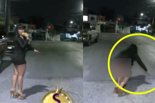 Reportera sufre incómodo momento al caer en bache y mostrar su ropa interior