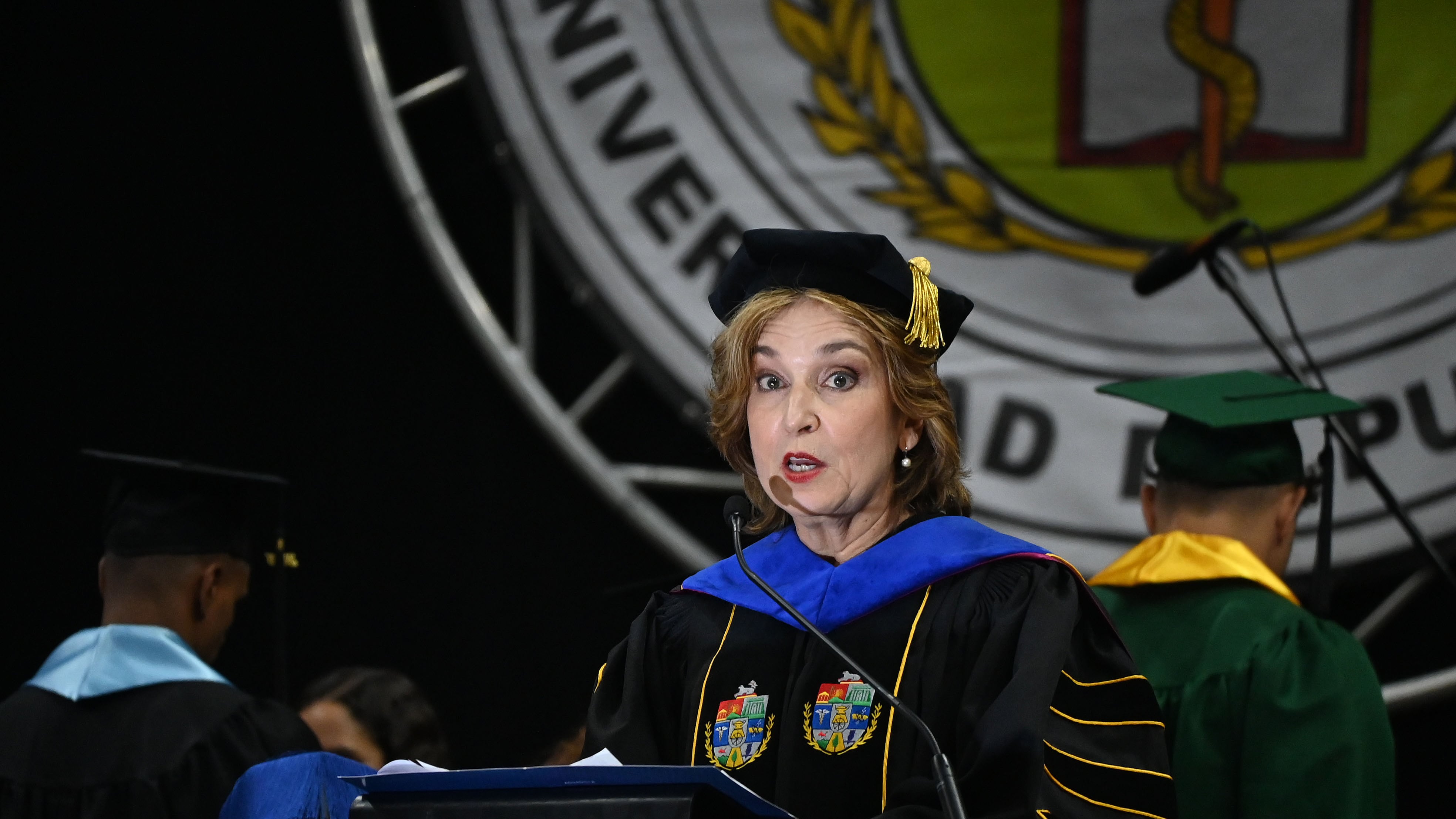 La presidenta de la UPR, Zayira Jordán Conde. Graduación de los estudiantes del recinto de Ciencias Médicas.