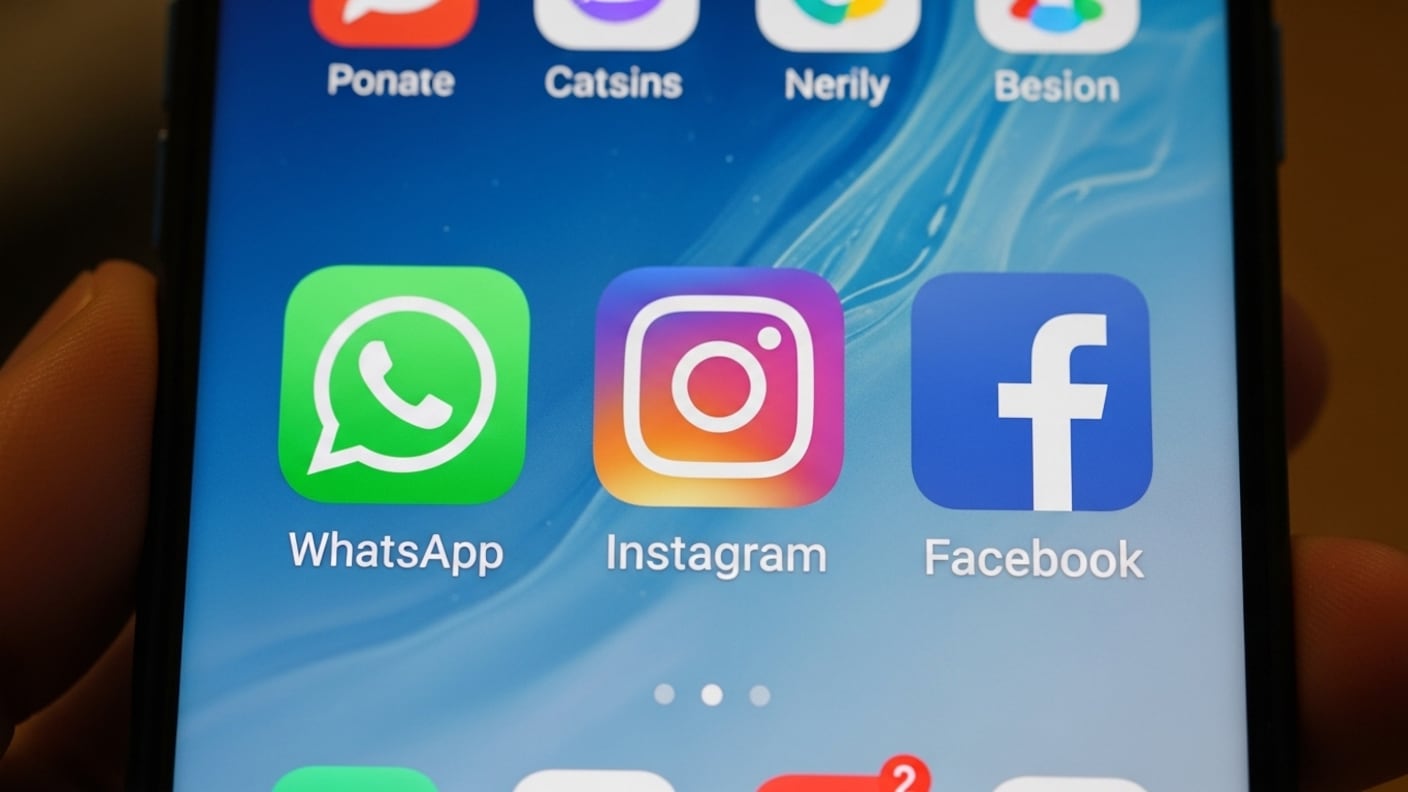 Logo de whatsapp, instagram y facebook en la pantalla de un smartphone