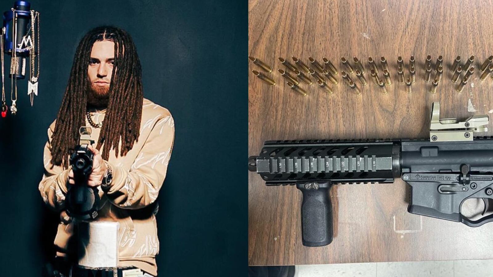 "Hades66" y el rifle de alto poder ocupado por las autoridades.