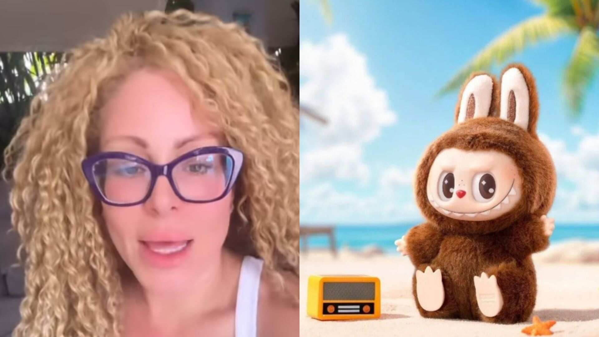 Captura de pantalla video de Angelique Burbu Burgos en sus redes sociales, y foto de Labubus.