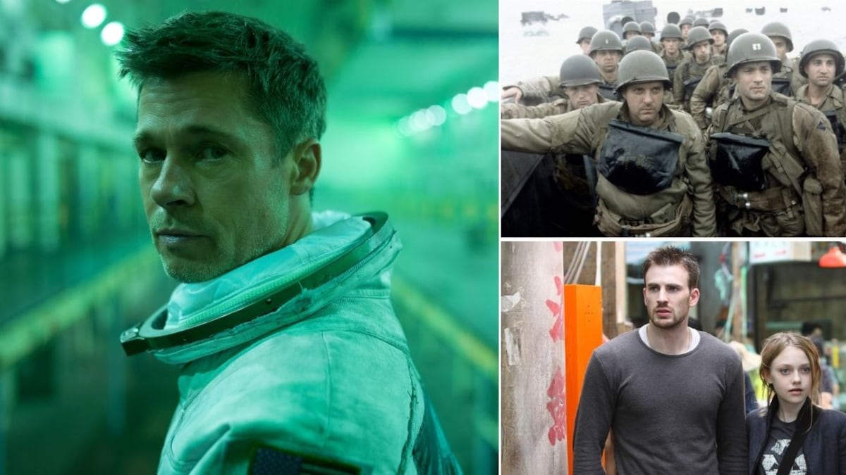 Escenas de las películas Ad Astra: Hacia las estrellas, Rescatando al soldado Ryan y Héroes