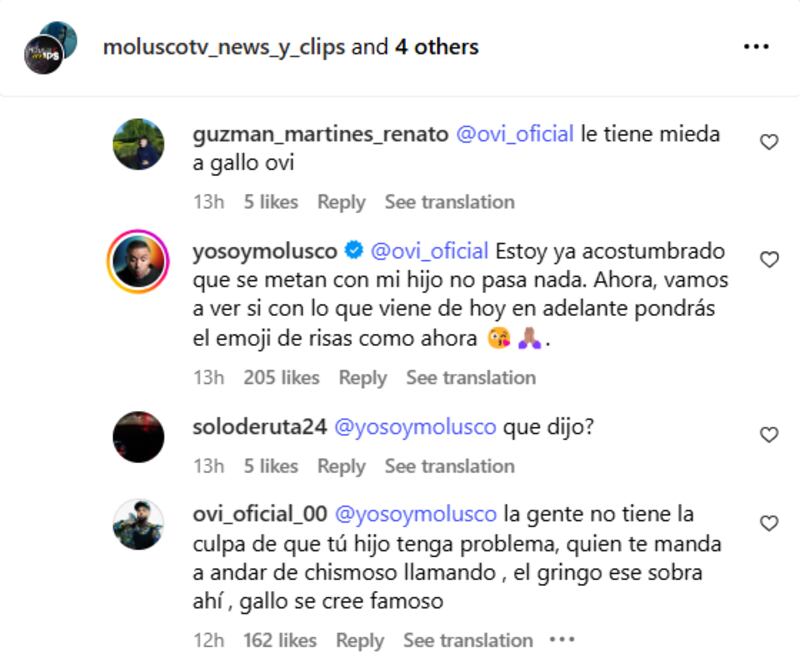 Comentarios en el Instagram de Molusco