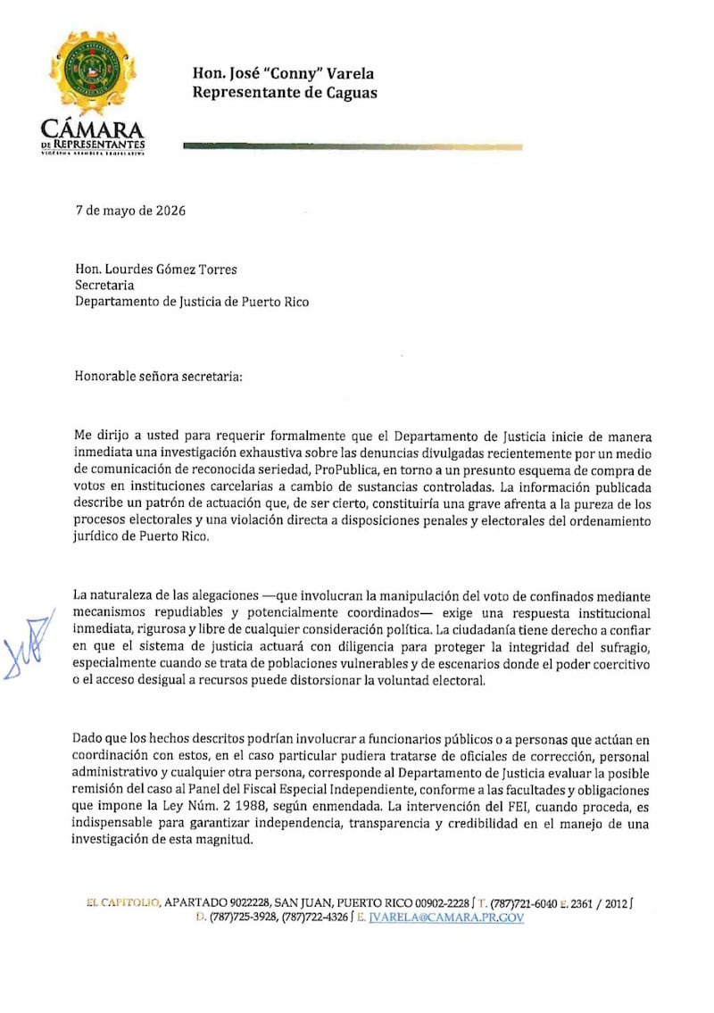 Refieren al Departamento de Justicia supuesto esquema de compra de votos en cárceles