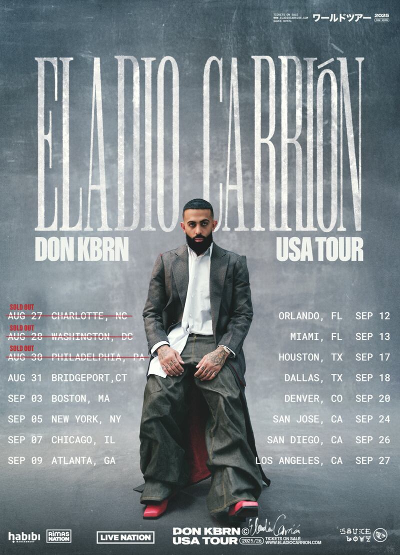 Fechas para la gira mundial de Eladio Carrión. Suministrada