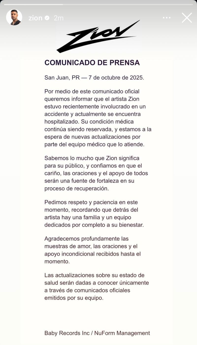 Comunicado de prensa Zion