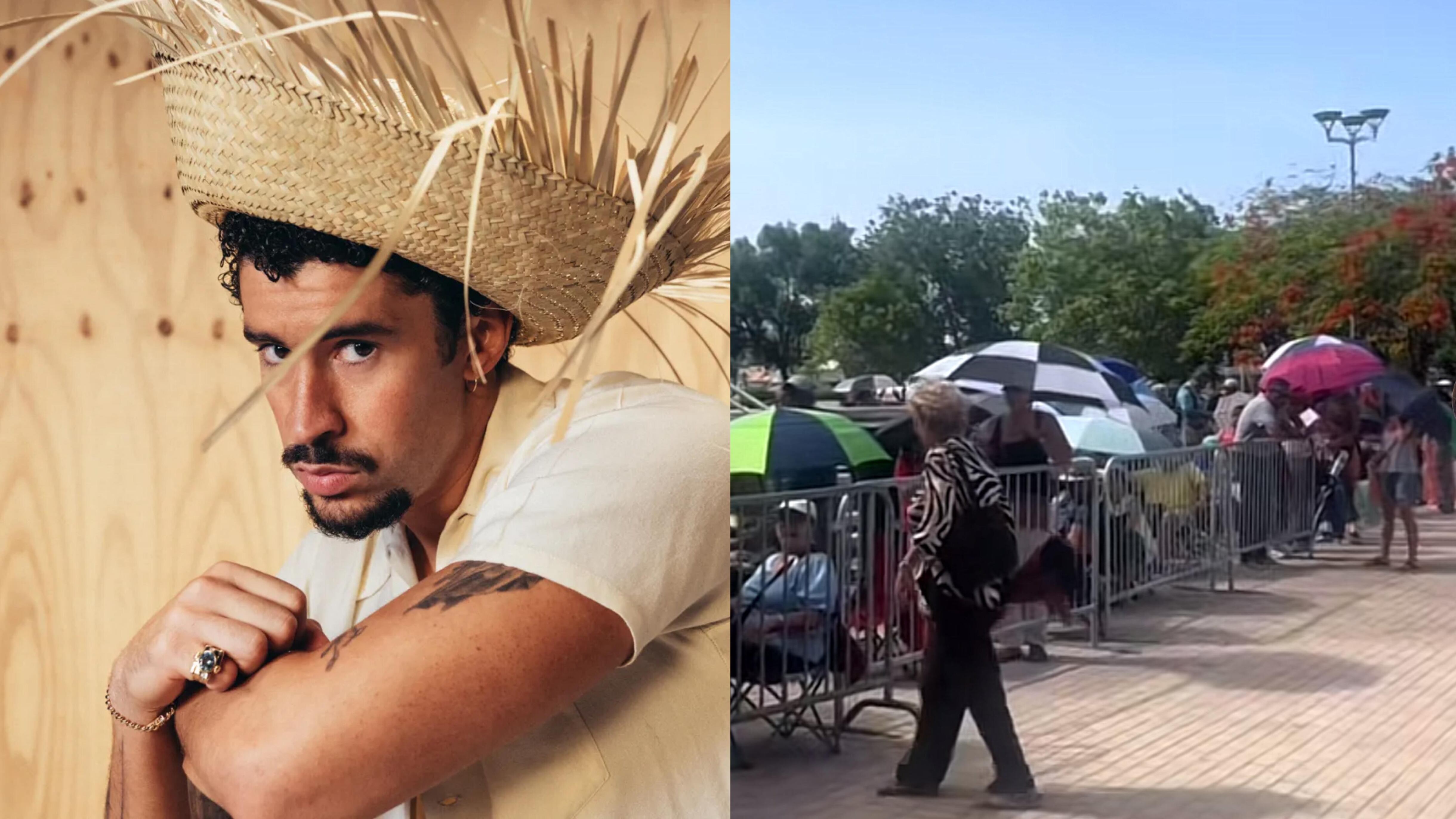 Fanáticos haciendo fila en el Choliseo para conseguir boletos para la residencia de Bad Bunny.