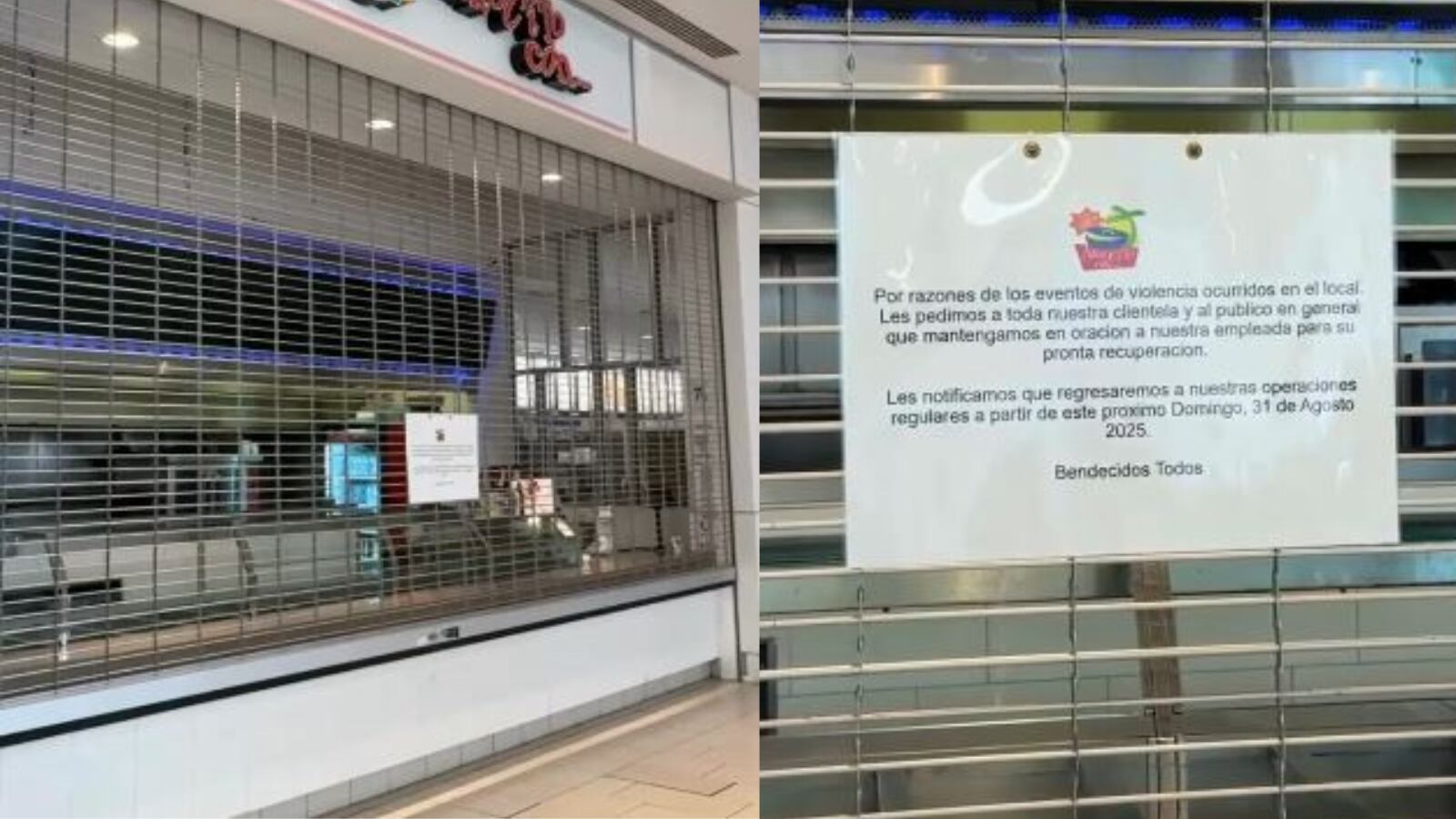 Mensaje restaurante del centro comercial Plaza Río Hondo