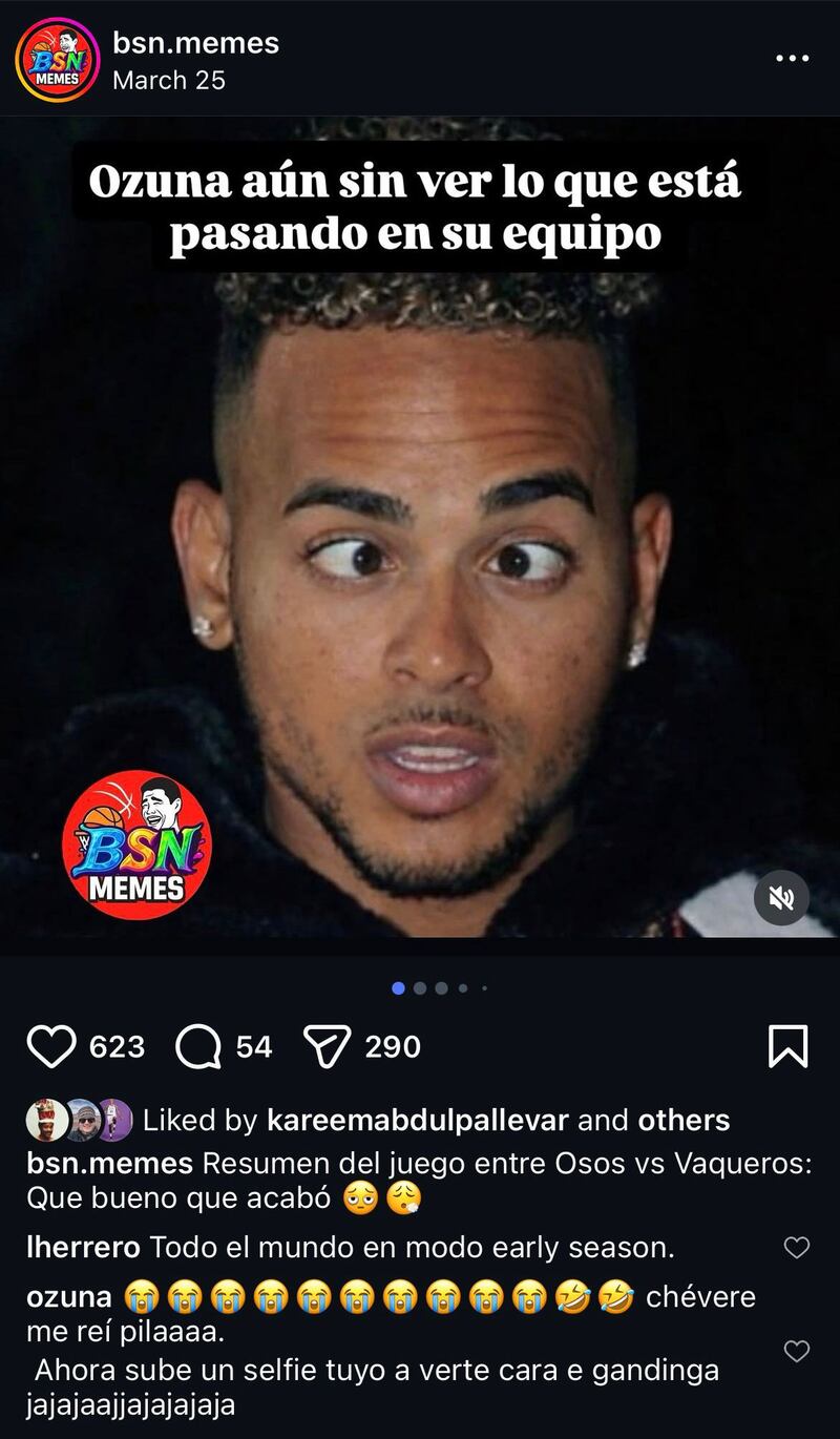 Ozuna se molesta con BSN Memes