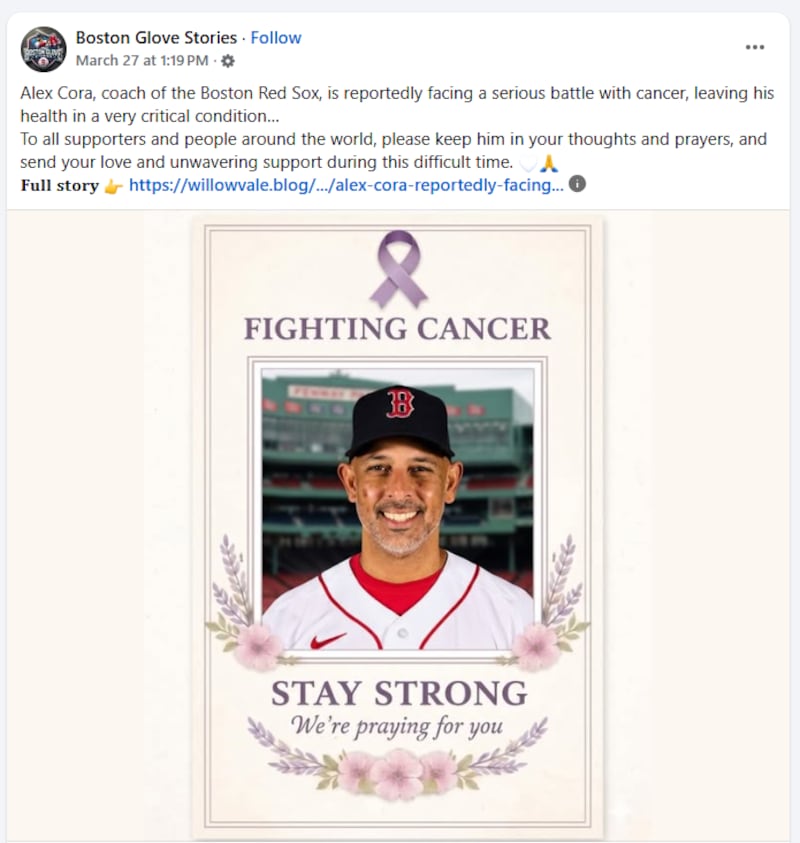 Noticia falsa sobre Alex Cora