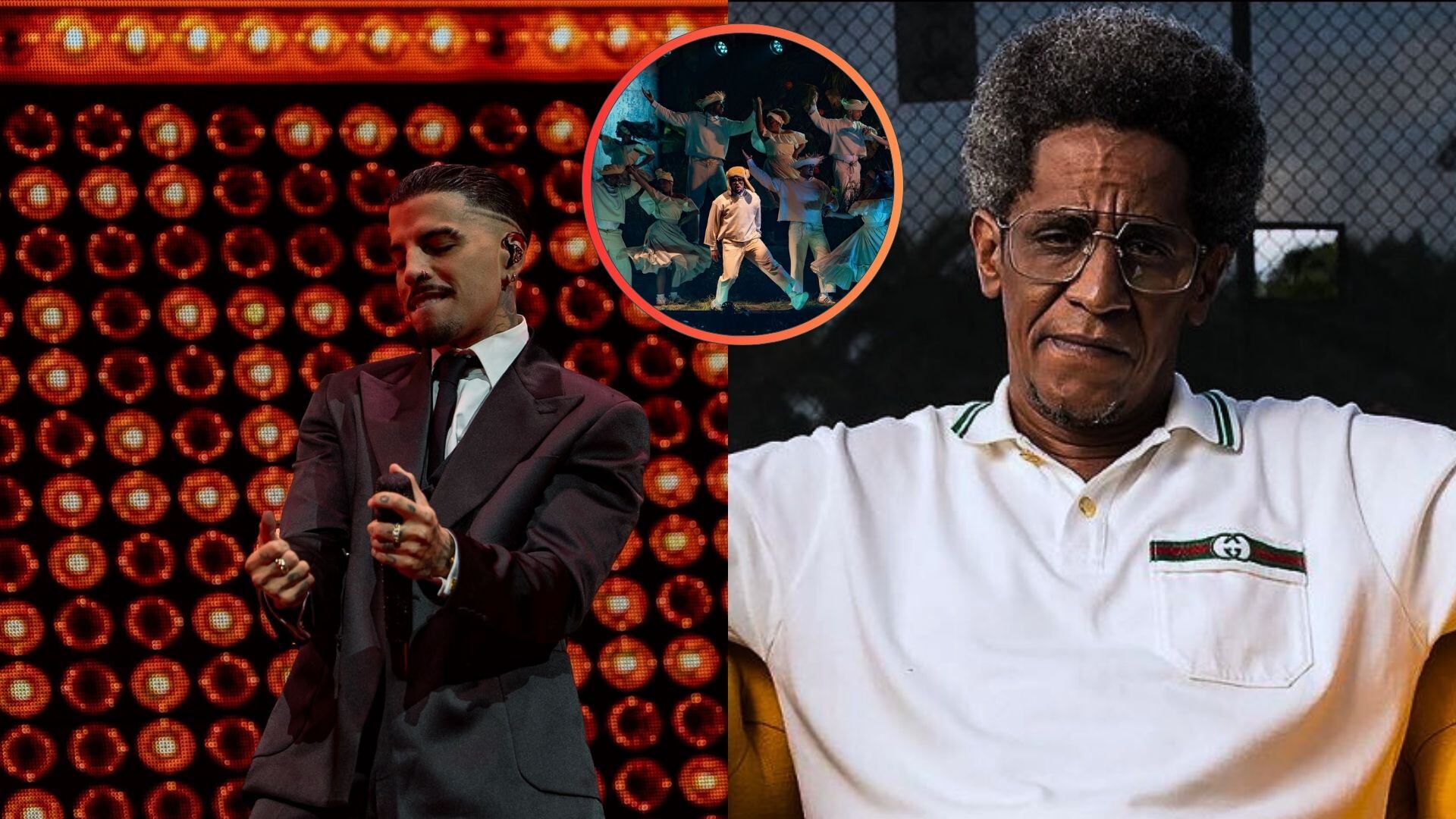 Montaje El Calce: Rauw Alejandro, Bad Bunny, Tego Calderón.