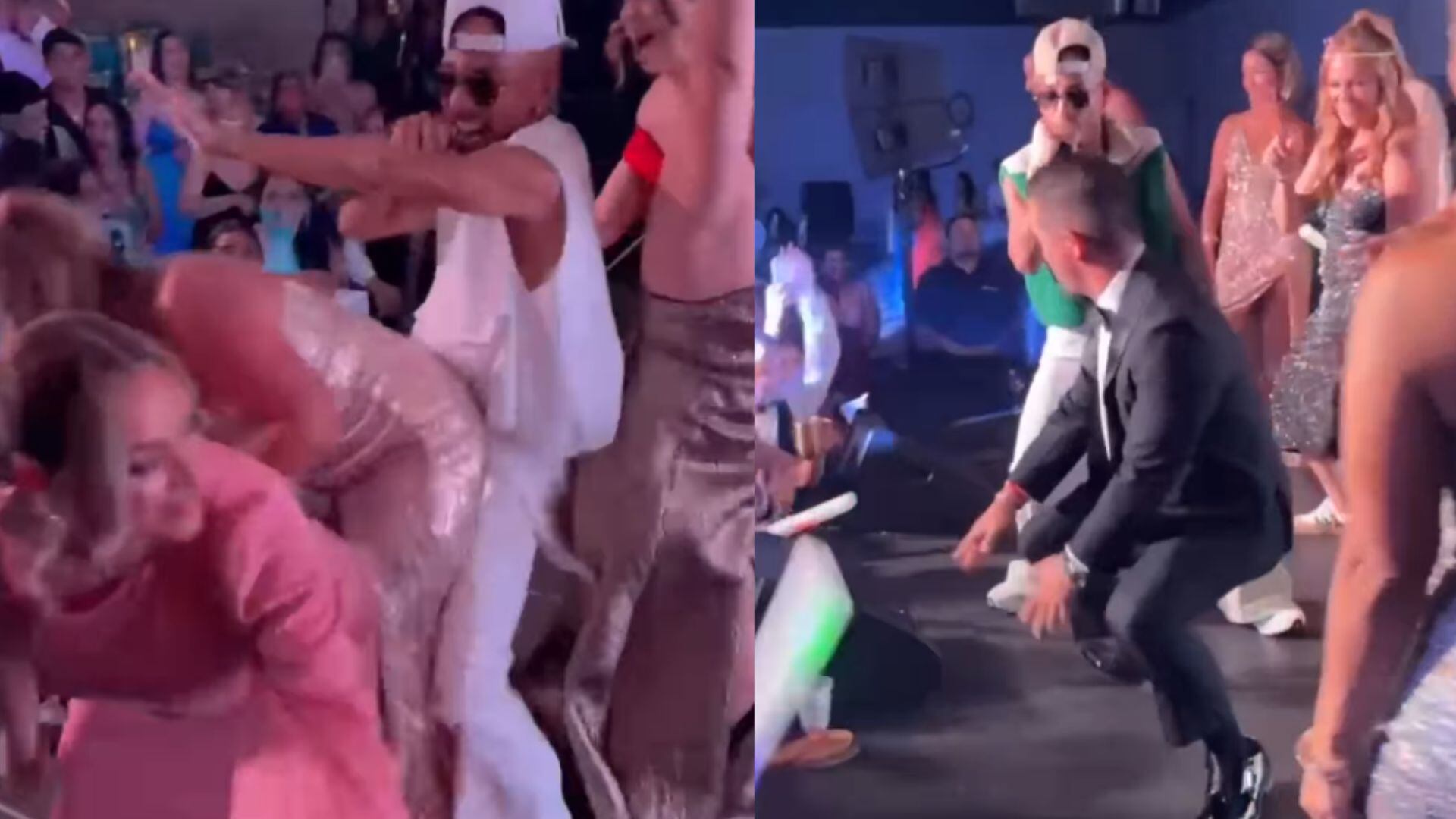 Capturas de la pantallas de videos de Aniel Rosario animando fiestas de proms bailando con padres.