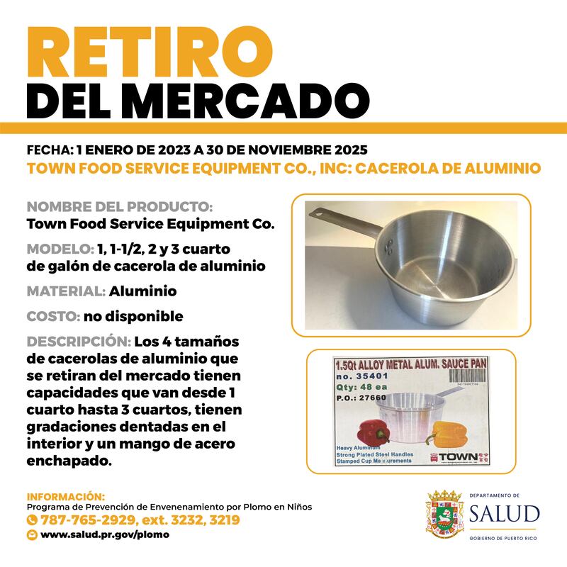 Retiro de cacerolas del mercado.