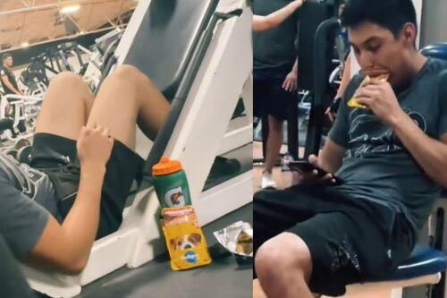 Video viral: Joven se ejercita en el gimnasio consumiendo comida para perro como proteína