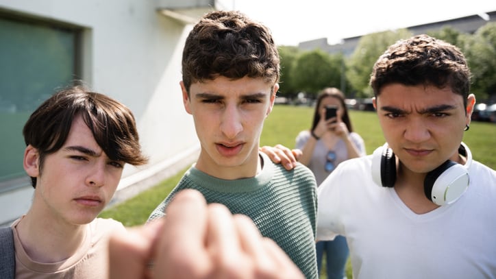 Bullied view of aggressive friends menacing