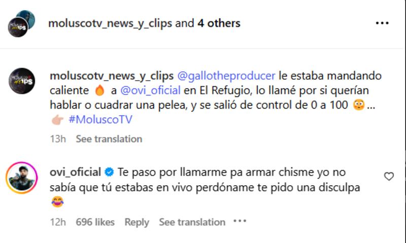 Comentarios en el Instagram de Molusco