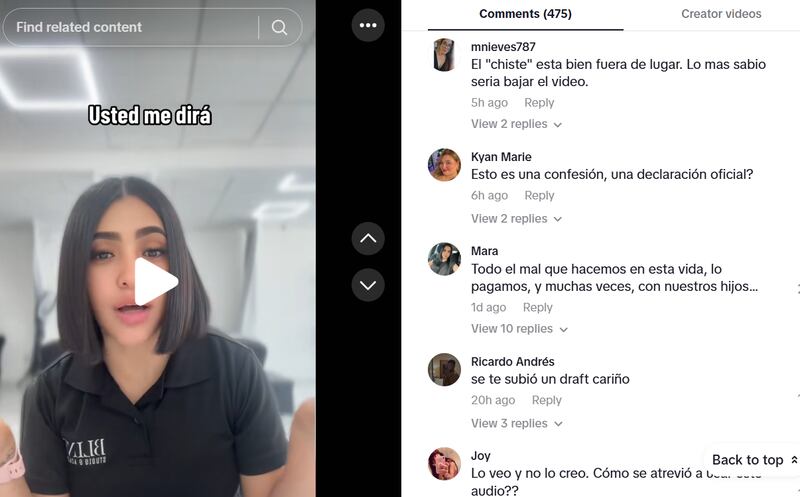 Comentarios en contra del video publicado en sus redes sociales.